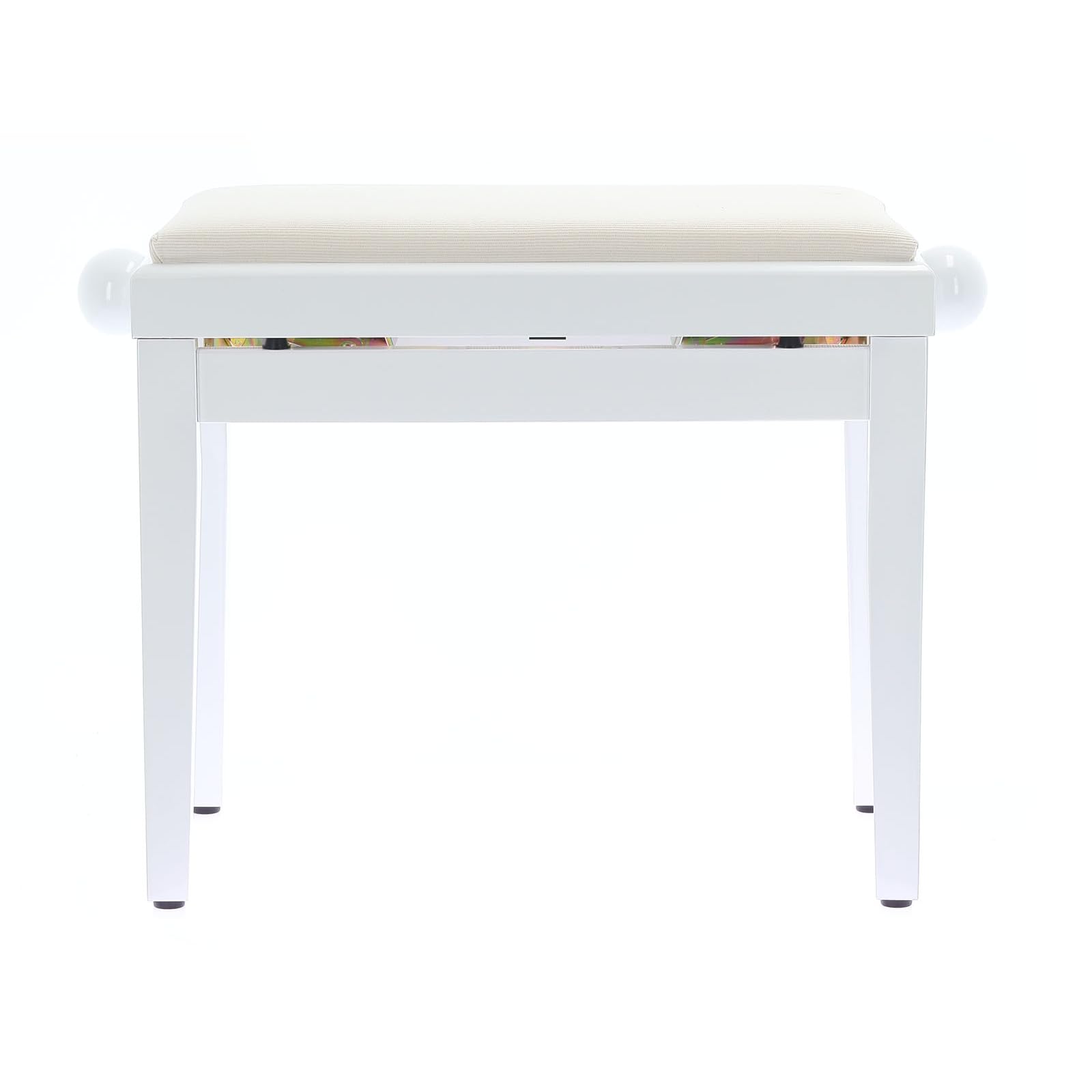 QUIK LOK - PB/010 WH L Panca in Legno Bianco Lucido per Pianoforte con Seduta Imbottita in Velluto, Regolabile 48–57 cm, Carico Massimo 100 kg