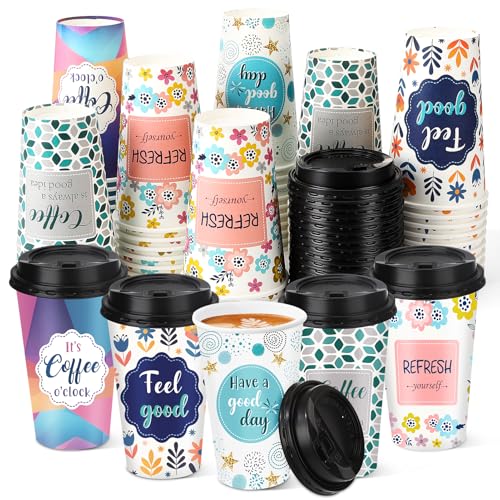 Ovveroche 50 Pack 16 oz Disposable Coffee Cups with Lids Quotes