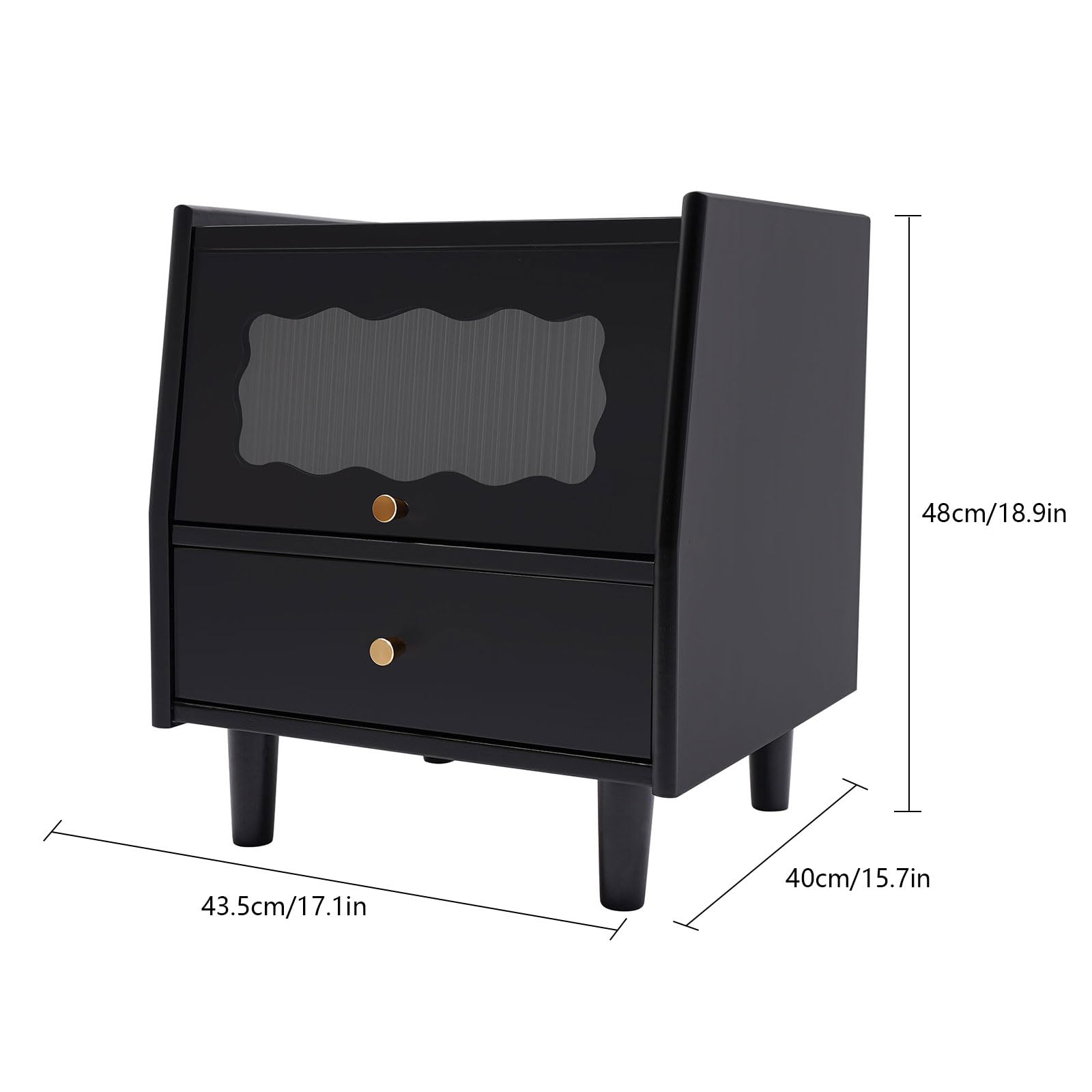 ZUANYAN Oak Nightstand Glass Drawer Solid Wood Nightstand for Living Room Office Bedroom Black Nightstand