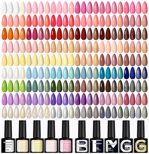 Phoenixy 60PCS Vernis Semi Permanent 55 Couleurs Vernis Gel U V Semi Permanent avec 1 Base Coat 4 Top Coat Brillant Matt et Glitter Lot de Vernis Semi...