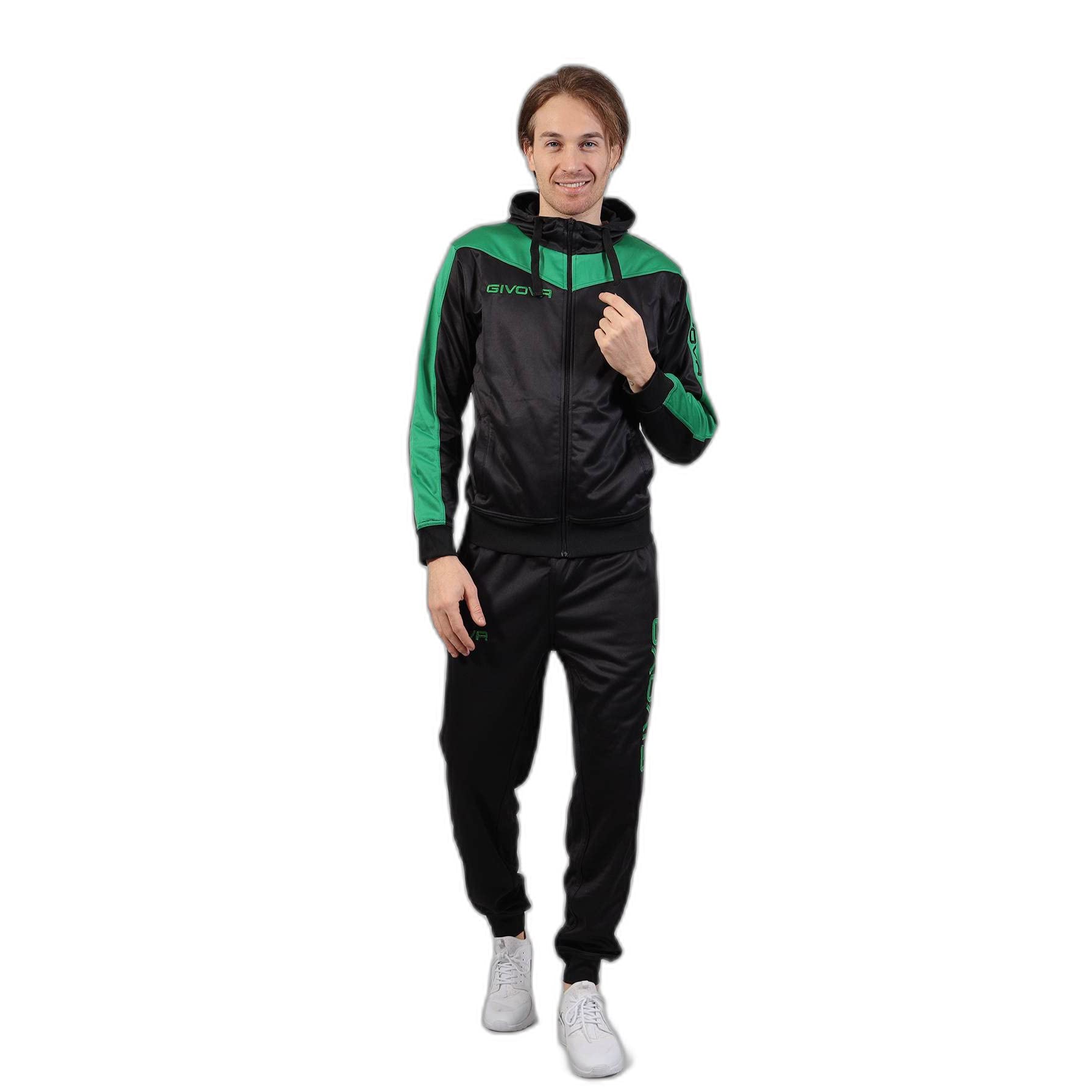 Givova TUTA ROMA CON CAPPUCCIO POLARFLEECE NERO/VERDE Tg. 4XL
