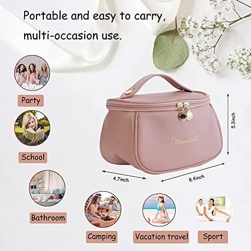 Image of Makeup Storage Bag, Portable Cosmetic, PU Leather Multifunctional Vanity Bag for Makeup,Cosmetic Brush Case, Cosmetic Travel Bag for Women Organization Bag with Handle(Light Pink)