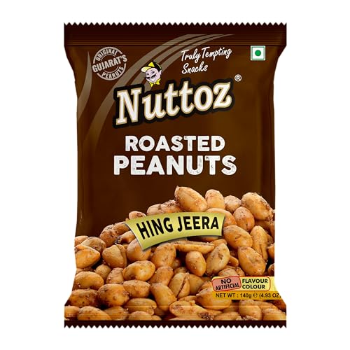 Image of Nuttoz Roasted Peanut Hing Jeera - Pack of 2 (140gm each) | Jumbo Roasted Moongfali | Non Fried Ready to Eat Healthy Snack | Crunchy Snack and Namkeen