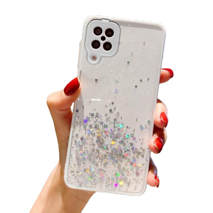 Image of VONZEE Case Compatible with Samsung Galaxy F42 5g /A22 5g, Non Moving Glitter Cover for Girls & Women Soft TPU Shockproof Anti Scratch Drop Protection Cover (White)