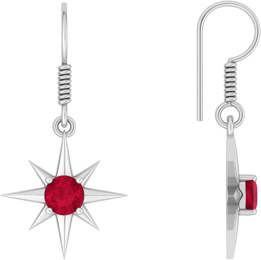 925 Sterling Silver North Star Earrings for Women, Ruby, Peridot, Topaz, Sapphire Birthstones, Gift for Her, valentines day