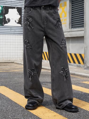 Men's Baggy Straight-Leg Hip Hop Jeans Casual Wide Leg Y2k Skateboard Vintage Denim Pants Streetwear3