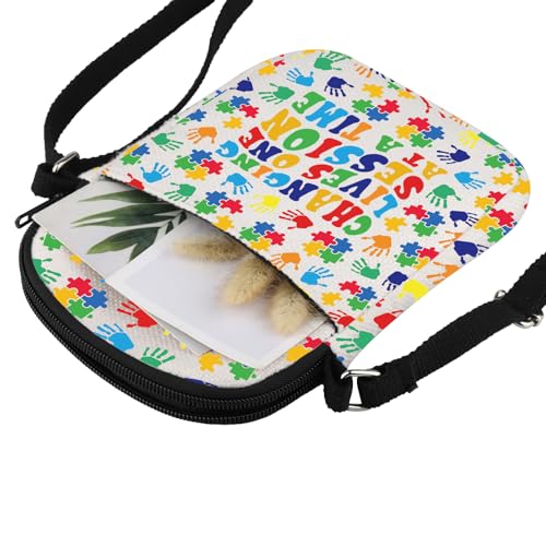 JXGZSO Autism Awareness Gift Changing Lives One Session At A Time Crossbody Bag ABA SLP OT Therapist Gift4