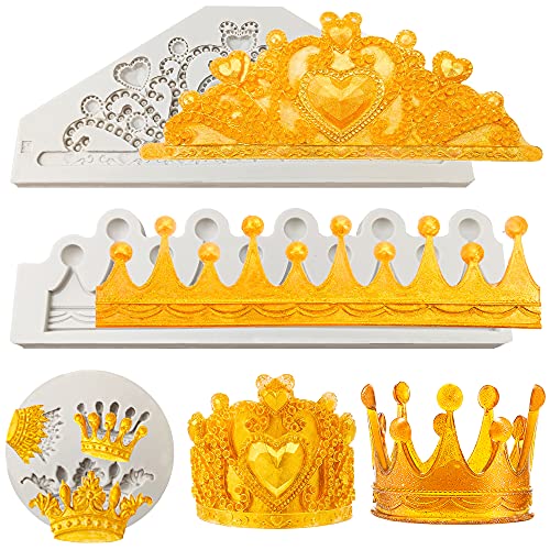3 Stück graue Krone Fondant Form Prinzessin Krone Herz Kuchen Cupcake Topper 3D Tiara Schokolade Silikonform Ton Sugarcraft Form Cover