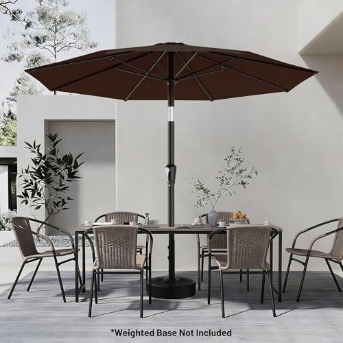 Image of AreShark 9 FT Patio Umbrella for Outdoor, Outdoor Table Umbrella with Push Button Tilt and Crank, Outdoor Patio Umbrellas with 8 Sturdy Ribs for Market, Garden, Pool (Brown)