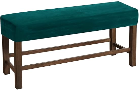 Green Stretch Velvet Dining Bench Cover Washable Upholstered Bench Slipcover Rectangle Bench Seat Protector Cover for Living Room Bedroom Kitchen Green