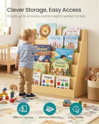 Image of SONGMICS CUSTOS Collection - Kids Bookcase, 5-Tier Montessori Bookshelf, Front-Facing Book Display Rack, for Children's Room, Reading Nook, 11.8 x 31.5 x 31.5 Inches, Beech Beige UGKR076YZ01