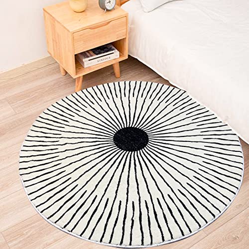 Round Rug 3.3Ft, Large Non Slip Super Soft Plush Area Rug For Kids Room Playroom Living Room Bedroom, Modern Black And White Striped Floor Mat Carpet For Home Room Decorative (Light) #TOP1