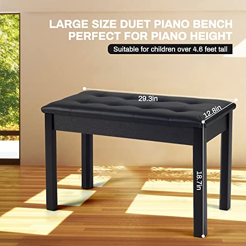 image for DEARJAG Piano Bench with Storage Piano Stool and Padded Cushion Wooden