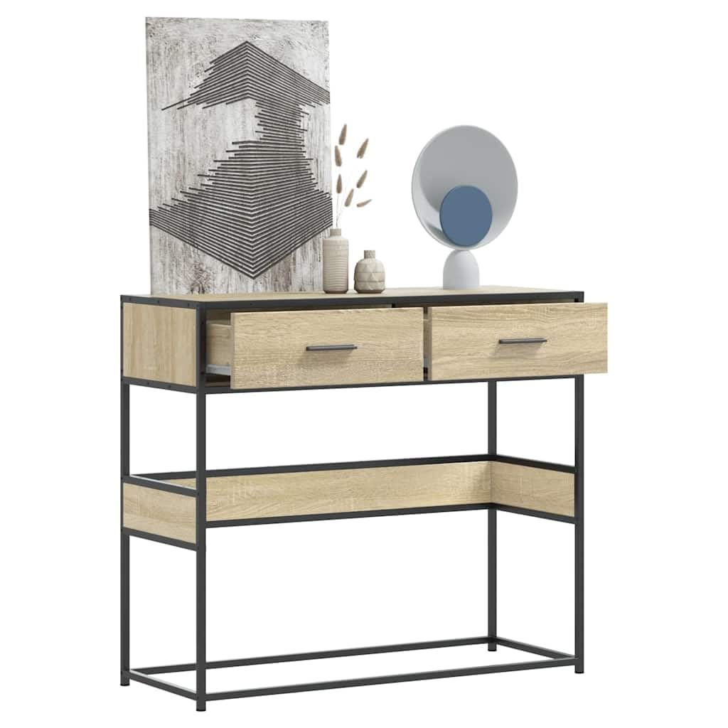 Tavolo Consolle Rovere Sonoma 90x35x80 cm con Cassetti e Ripiani | Mobile da ingresso salvaspazio con struttura in metallo stabile, ideale per organizzare corridoio e soggiorno.