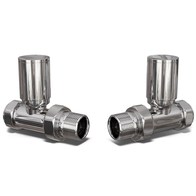 UK Radiators Round Chrome Radiator Valve Pair - Chrome Polished Finish - Classy and Modern Design 1/2" x 10mm Straight Radiator Valve Pair - Pair of Valves — image 1