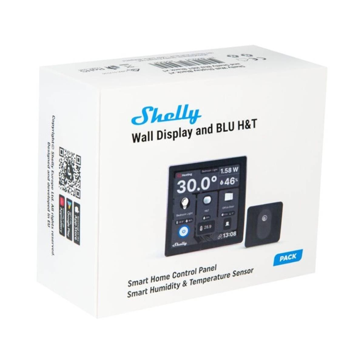 Shelly Wall Display Noir + Blu H&T Noir – Kit domotique Wi-Fi, Panneau de contrôle avec relais interrupteur 5A et Capteur de température et d’humidité, Fonction thermostat, Mesure consommation énergie
