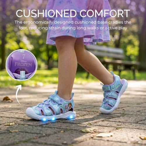 Image of Disney Girls Frozen LED Light Up Sandal Outdoor Slipon Quick Dry Waterproof Shoe Size 5-10 Toddler 11-12 Little Kid