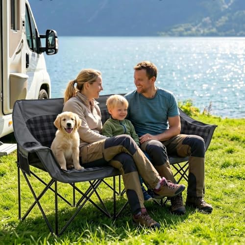 Image of Oversized 3 Person Camping Chair Heavy Duty Double Camp Loveseat