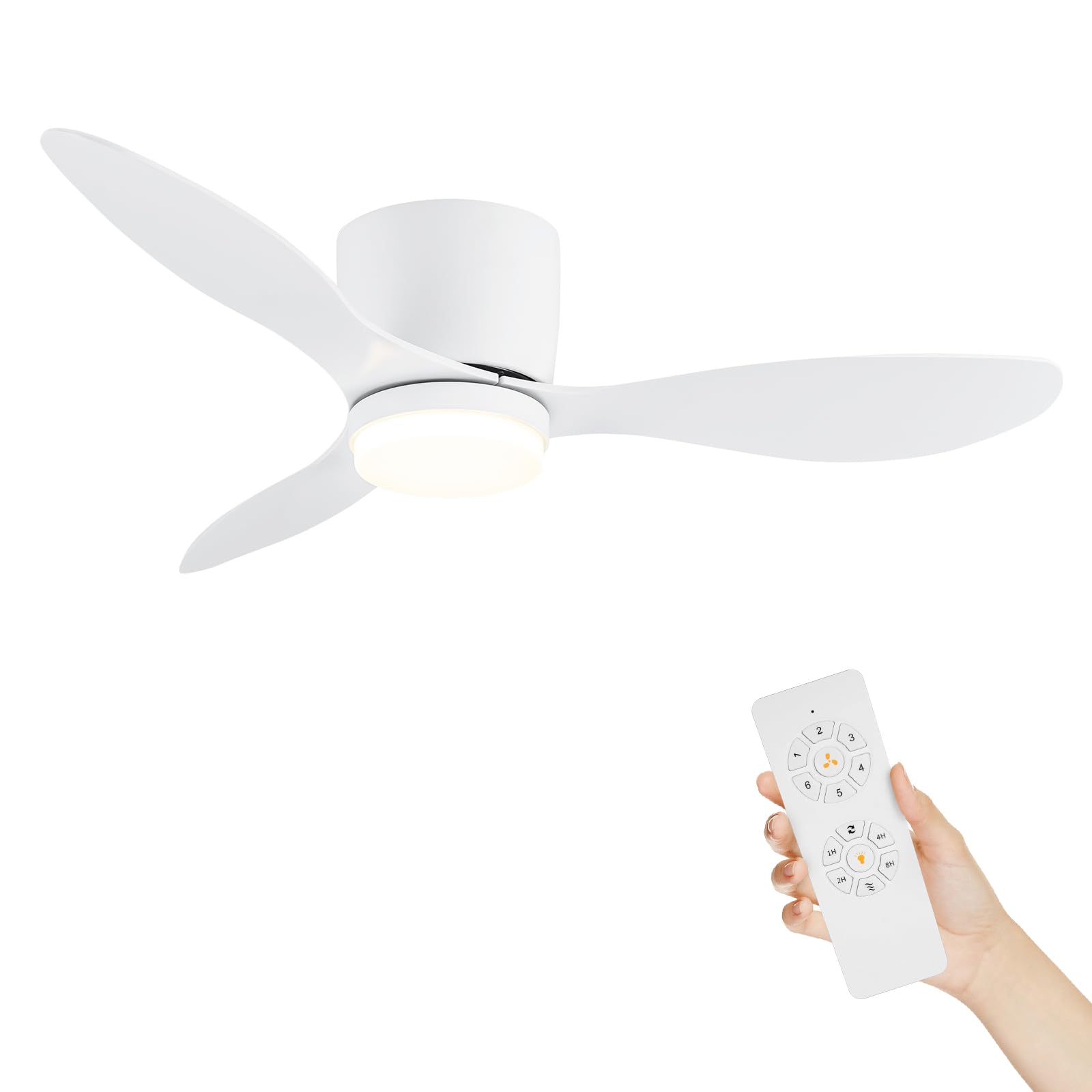 42 In Ceiling Fans with Lights, Flush Mount Ceiling Fan, Reversible, 6 Speeds, 3 Color Temperatures, White Low Profile Ceiling Fan with Light for Living Room Bedroom (White)