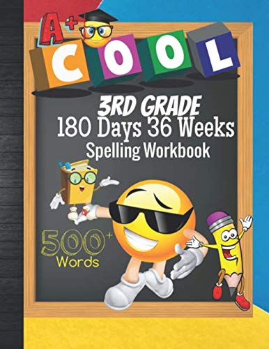 3rd Grade 180 Days 36 Weeks Spelling Workbook 500+ Words: Cool Emoji Third Grader Vocab Word List Curriculum Worksheets: Unscramble Words, WordSearch, ... Sheets, Grades Tracker & Bonus Coloring Pages