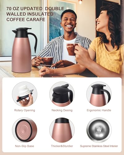 Image of 70 oz Thermal Coffee Carafe for keeping hot, Updated Carafe for hot liquid, Airpot Insulated Stainless Steel Vacuum Thermal Pot for Coffee, Hot Water,Keep Hot 12 Hours (pink+pink)