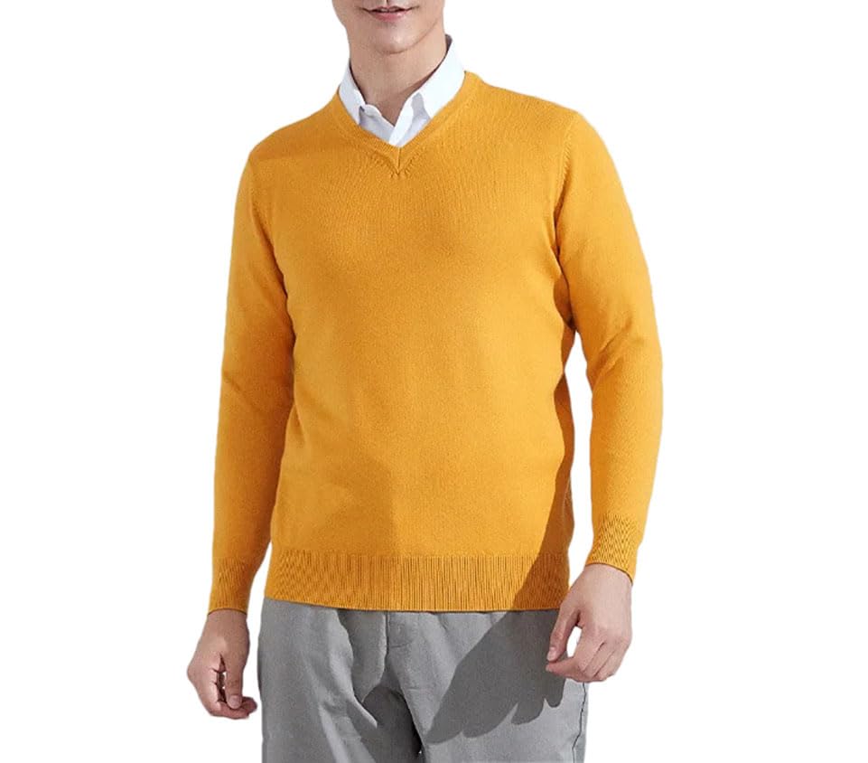 Men Cashmere Cotton Blend Sweater Classic V-Neck Knitted Pullover Soft Warm Business Casual Jumper