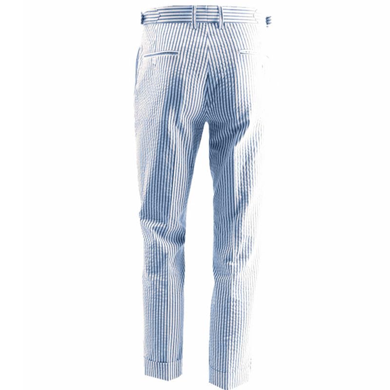 Men's Summer Seersucker Slim Fit Pants Flat Front Lightweight Sear Sucker Suit Separate Pants Trousers2