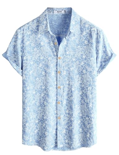 Mens Hawaiian Shirt Short Sleeve Button Down Cotton Floral Shirts Casual Tropical Beach Summer Shirts