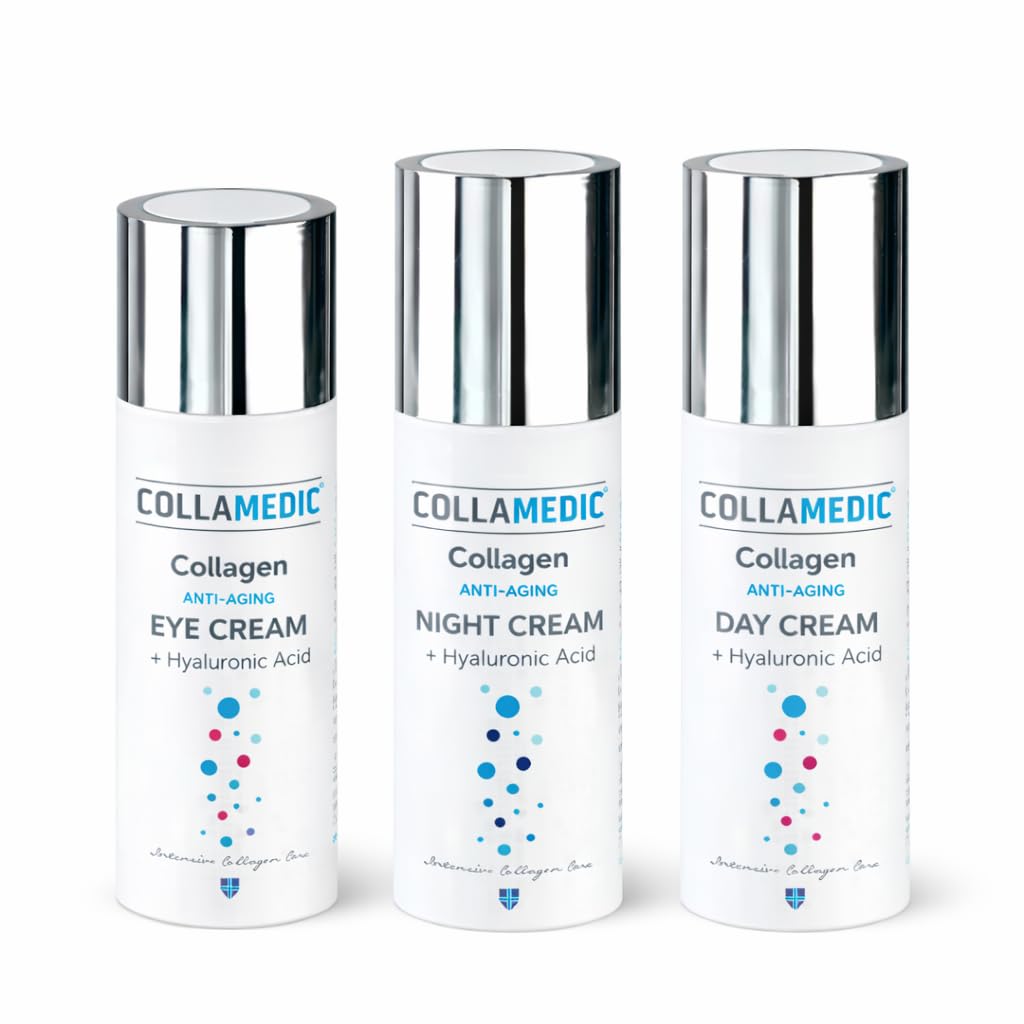 Gesichtspflege Set – Tagescreme + Nachtcreme + Augencreme – Kollagen & Hyaluron Anti Aging Hautpflege Routine - Set kombiniert Tages-, Nacht- und Augenpflege