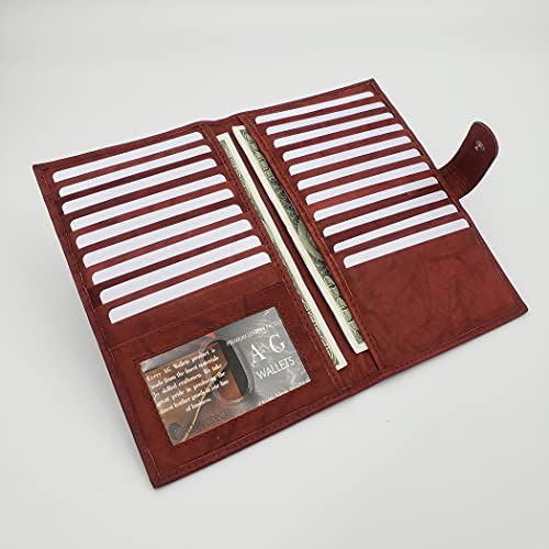Image of AG Wallets Genuine Leather Mens Long ID 19 Credit Card Security Wallet (RFID BurgundySnapClose)
