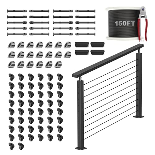 Image of RalinGo 4FT-8FT Swageless Cable Railing Post Kit with Handrail for Stairs, 36 inch T304 Stainless Steel Deck Cable Railing Kit for 25-35 Degrees Stair, Indoor Outdoor Surface Mount & Easy DIY