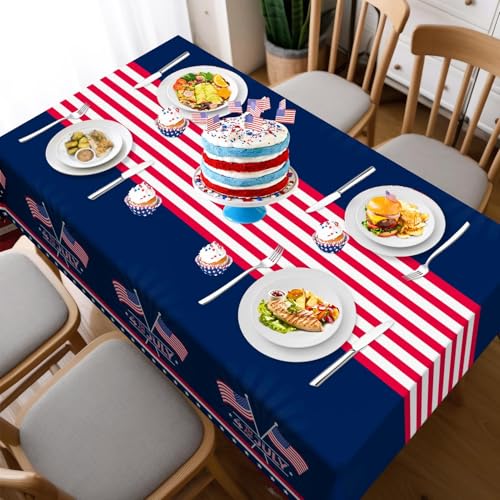 Image of Childom 2 Pack Patriotic Tablecloth,Patriotic Decorations 54 inch x 108 inch Disposable American Flag Tablecloth,Plastic Table Cover for Veterans Day Decorations,Fourth of July,Camping,Picnic,Party Supplies