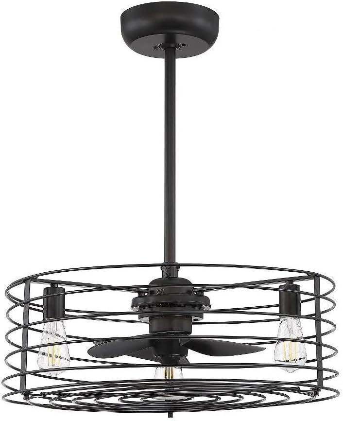 Meridian Savoy House M2007ORB Industrial Modern Drum Ceiling Fan Fandelier, 3-Light 24 Total Watts, 10" H x 24" W, Oil Rubbed Bronze