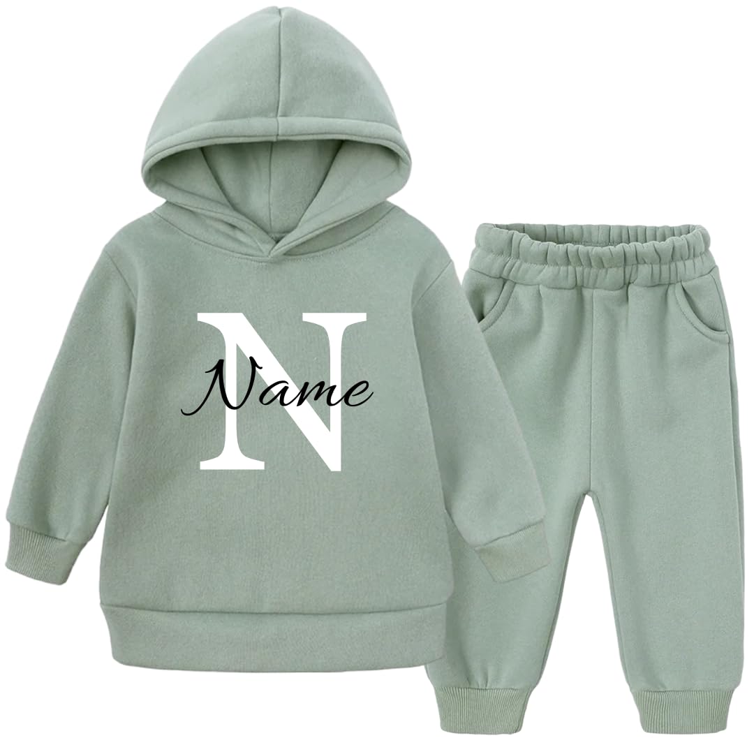 Ahoiikids Personalisierbarer Kinder Jogginganzug mit Kapuze - Khaki, 2-teiliges Fleece Set, Warm ...