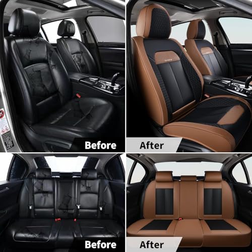 Image of FLORICH Car Seat Covers Front Seats Only, Luxury Leather Seat Covers Universal Anti-Slip Driver Seat Cover, Automotive Vehicle Seat Covers fit for Trucks Vans SUVs Sedans (2 Packs, Light Coffee)