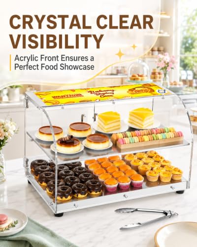 Image of WantJoin Pastry Display Case, 22-inch 2-Tier Countertop Display Case with Magnetic Doors & 3 Trays, Acrylic Commercial Food Display for Bakery, Bread, Dessert, Stainless