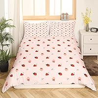 Loussiesd Dekbedovertrek met aardbeien voor meisjes, met schattige cartoon, aardbeien, peuter, kinderen, jongens, fruit, Kawaii strepen, dekbedovertrek, mooie babydekbedovertrek, kamer, 3 stuks, super Loussiesd Dekbedovertrek met aardbeien voor meisjes, met schattige cartoon, aardbeien, peuter, kinderen, jongens, fruit, Kawaii strepen, dekbedovertrek, mooie babydekbedovertrek, kamer, 3 stuks, super