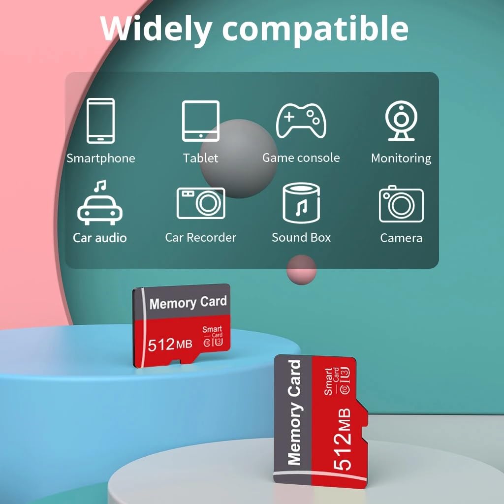 Scheda Micro SD 512MB, Scheda di Memoria, Velocità fino a 15-20 MB/s, Micro SD TF Card per Telefono, Videocamera, Music Player, Tablet, PC, Notebook