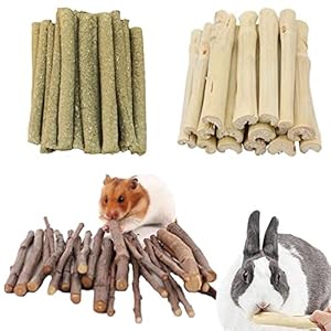 Rabbit Chew Toys for Teeth, Natural Apple Sticks Timothy Hay Sticks Sweet Bamboo Sticks, Hamster Cage Accessories for Chinchilla Bunny Gerbil Rat Degu, Guinea Pig Treats Toys Supplies,5.5 oz