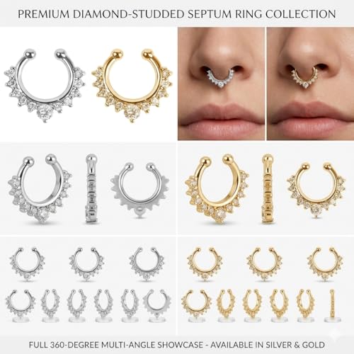Image of RUVEE Nose & Ear Clip Titanium Plated Pin Non Pierced Just Press for Women & Girls Septum Ring