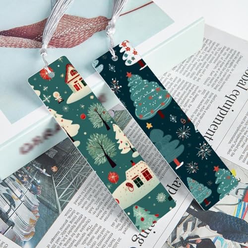 Marque-pages sapins de Noël avec pompons : lot de 6 pour vos lectures