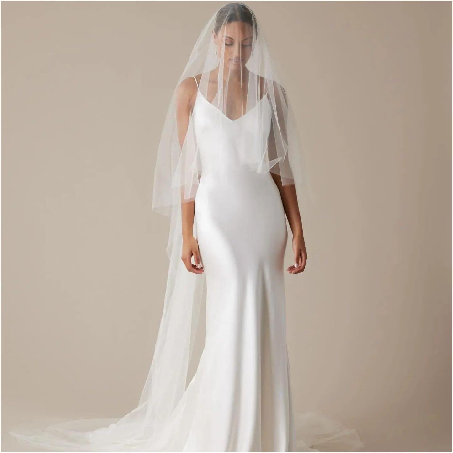 Velo da Sposa in Tulle a 2 Livelli Velo da Sposa Minimalista Veli da 100 cm/150 cm/200 cm/300 cm con Velo Fard Velo da Sposa in Tulle