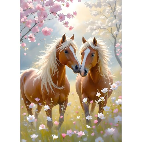 QQYRHN 5D Zwei Pferde Diamond Painting Kit für Erwachsene Anfänger Blumen Diamant Kunst Kits Vollständiges DIY Liebespaar Diamantstickerei-Set Perfekt zur Entspannung und Dekoration 30x40 cm