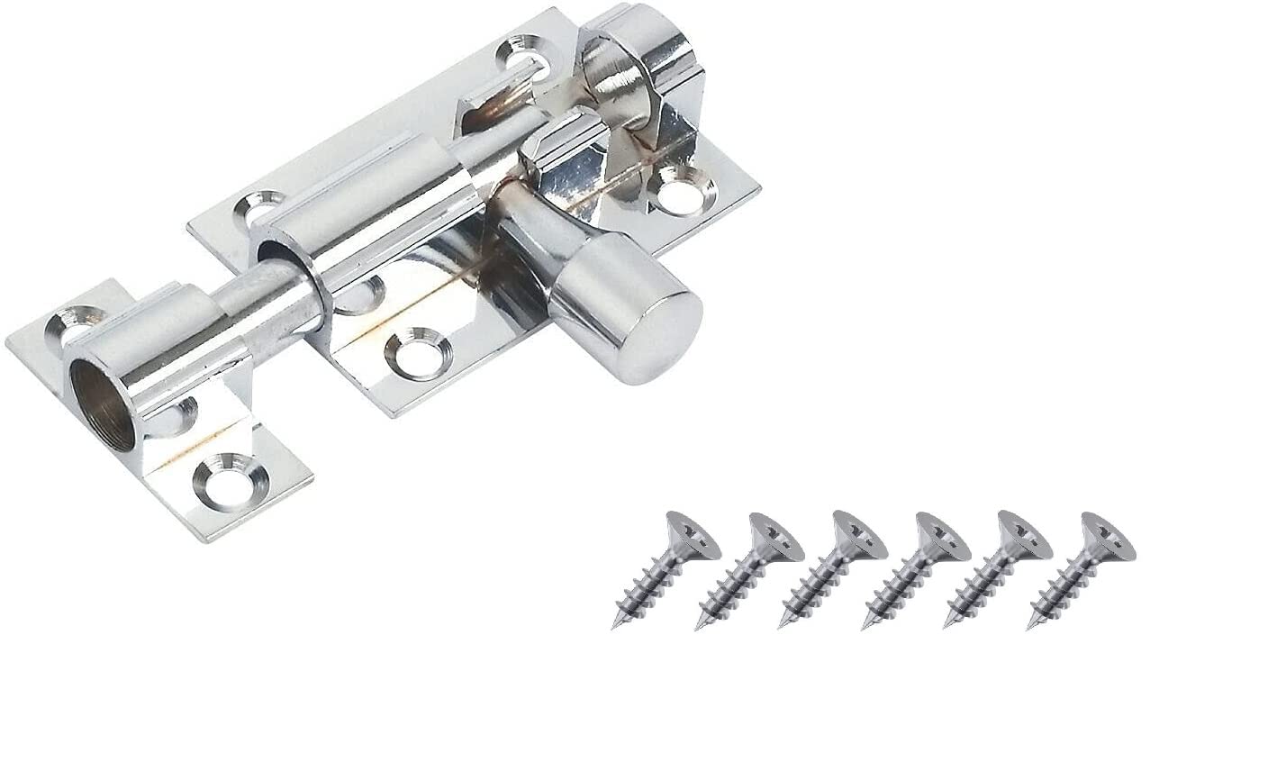 SISI UK® 38mm Door Bolt, Polished Chrome Barrel Door Bolt Lock, Door Latch with Screws, Ideal Door Locks for Internal & External Doors for Bedroom, Bathroom, Toilet, Gate, Cupboards & Cabinets