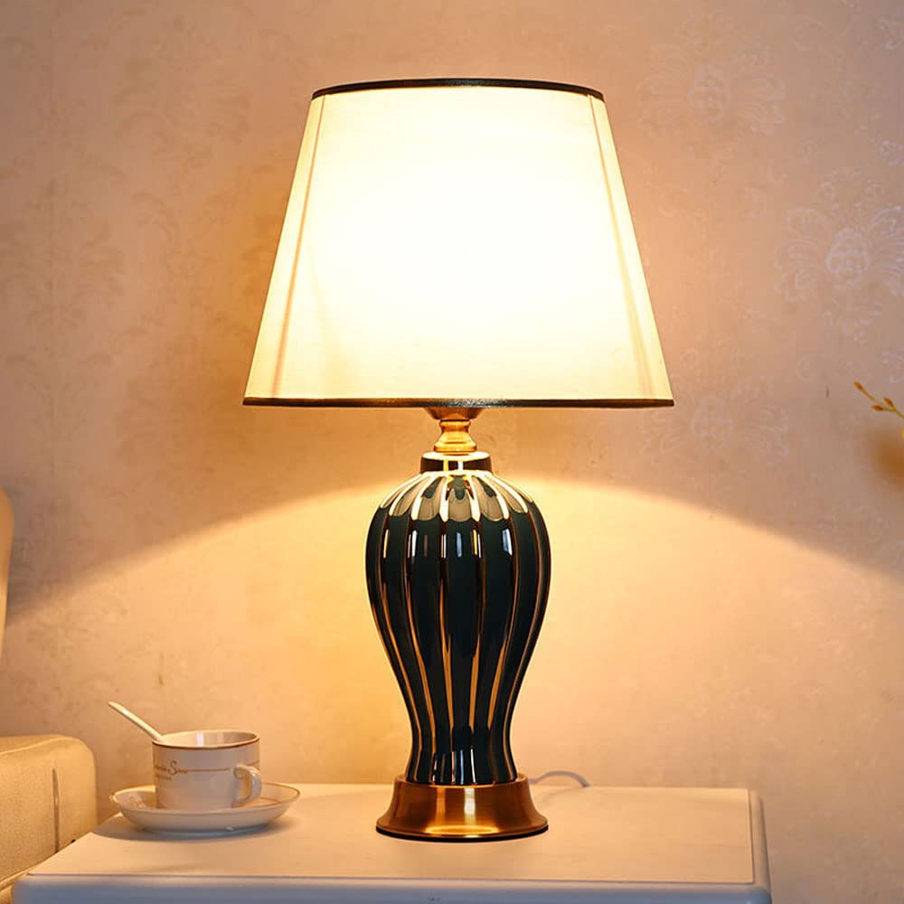 SGKOMN Lamp Chinese Style Ceramic Bedside Gilt Lines Ceramic Pleated Lampshade Red Chinese Style Ceramic Table Lamp Desk Light,Home Office Desk Nightstand Lamp-C
