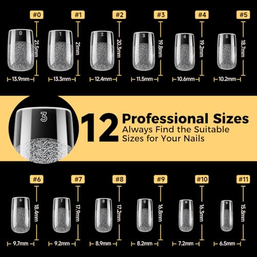 Image of UNA GELLA Short Square Nail Tips, Pre Etched Short Square Gel Nail Tips, 240pcs Soft Gel Clear Press on Nails Full Cover Fake Nails for Nails Extension DIY Salon 12 Sizes At Home