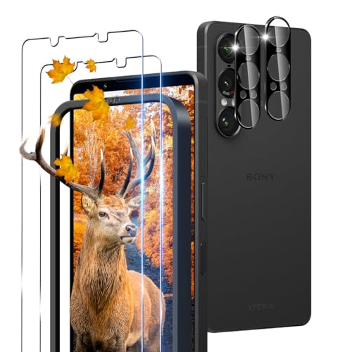 【2+2枚セット 指紋認証対応】 ガイド枠付き 用 Xperia 1 VII SO-51F / SOG15 / XQ-FS44 ガラスフィルム 2枚 エクスペリア 1 VII フィルム + 2枚 カメラ保護フィルムセッ 【 日本旭硝子製 9H強度 】 対応