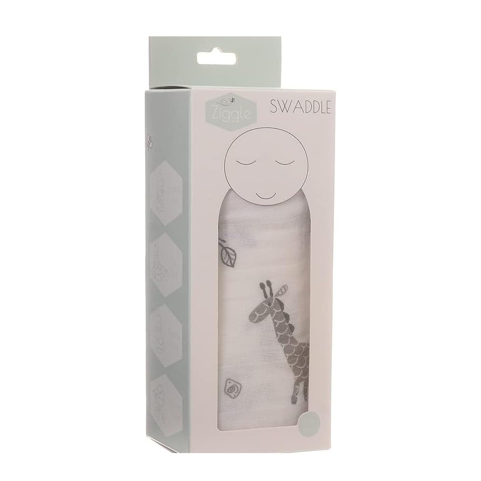 Ziggle Grey Baby Cotton Muslin Swaddle Wrap - Giraffe & Elephants