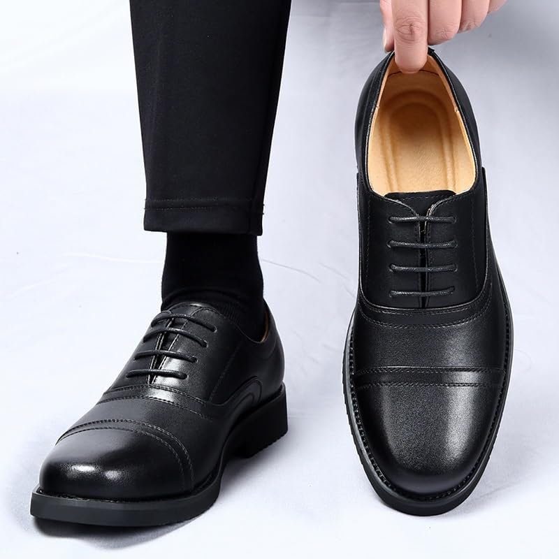 HOOENG Shoes Dress Oxford for Men Lace Up Round Toe PU Leather Cap Toe Oxford Shoes Anti-Slip Non Slip Rubber Sole Low Top Wedding(Size:9) Black2