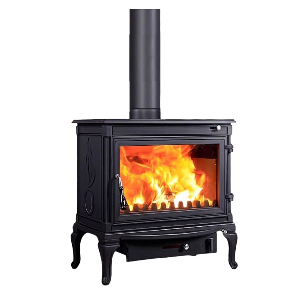 Stufa a legna da 20 kW, riscalda fino a 1300 mq, struttura in ghisa resistente, vista vetro airwash, rivestimento in mattoni refrattari per un riscaldamento efficiente